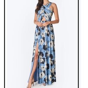 Dress The Population The Rose Floral Blue Maxi Dress Size XS NWT
